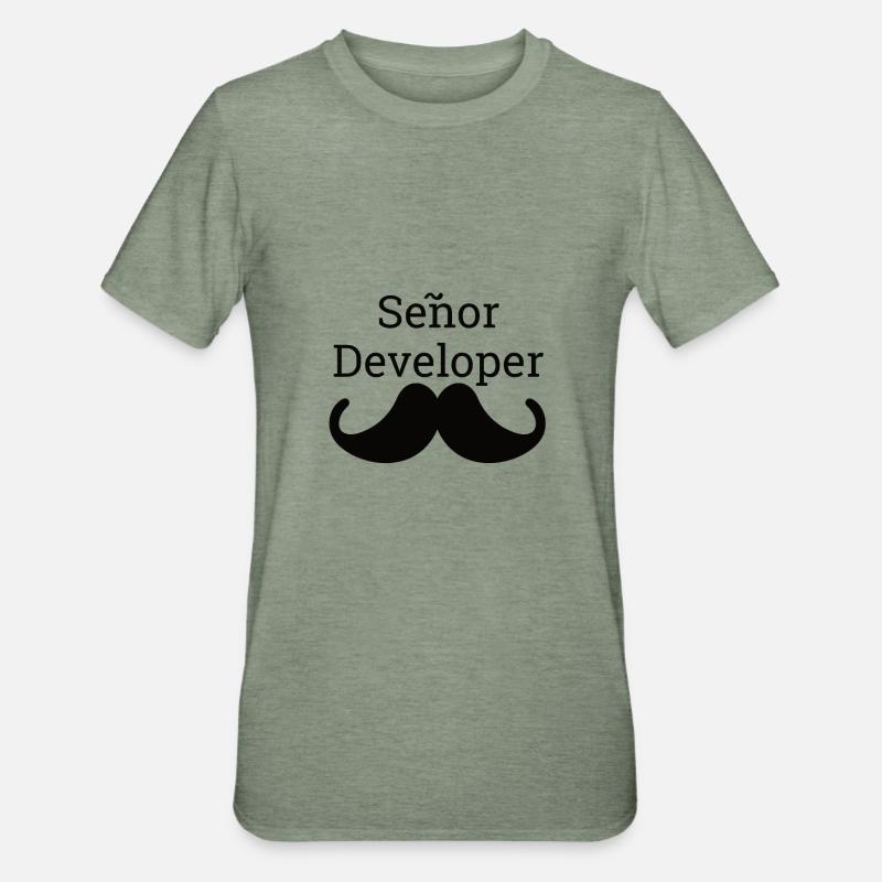 « Senor Developer, Senior Developer » | Programmeurs - T-shirt polycoton Unisexe - vert kaki chiné