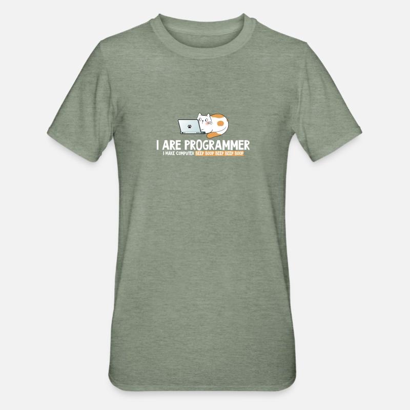 I program cat programmer - Unisex Polycotton T-Shirt - heather military green