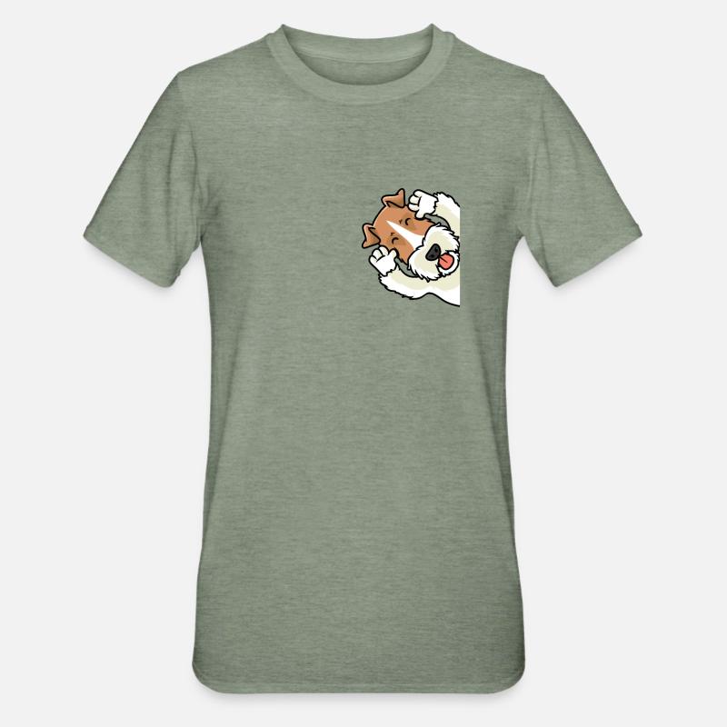 Foxterrier Drahthaar Ätsch Bätsch - T-shirt polycoton Unisexe - vert kaki chiné