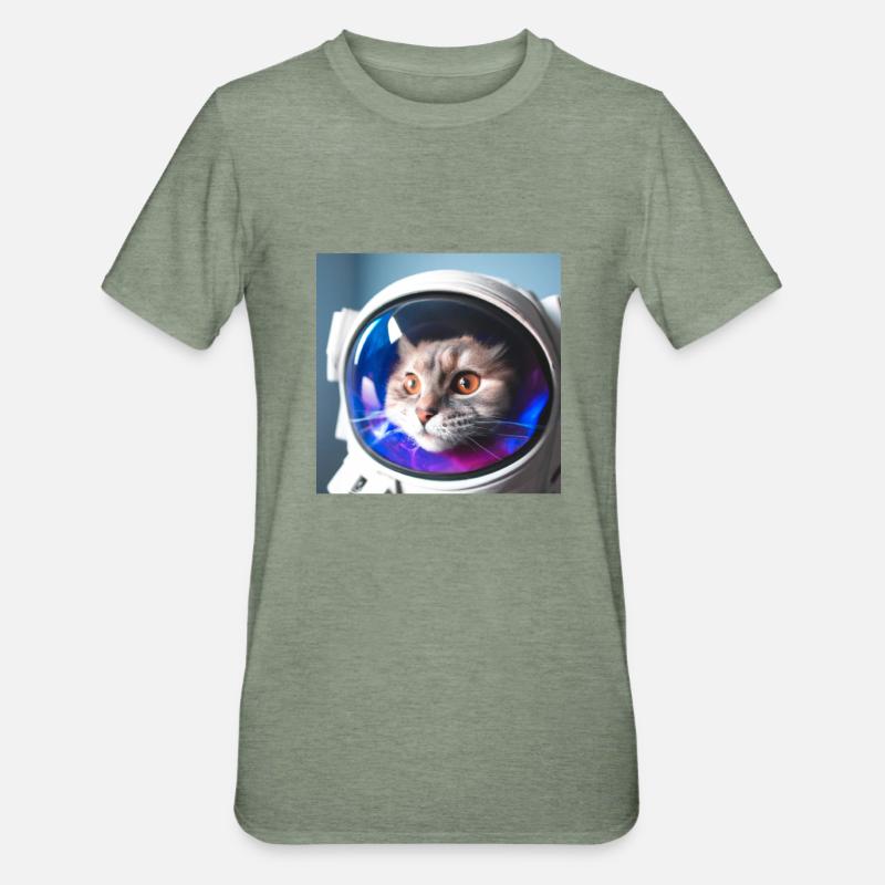 Chat dans l’espace - T-shirt polycoton Unisexe - vert kaki chiné