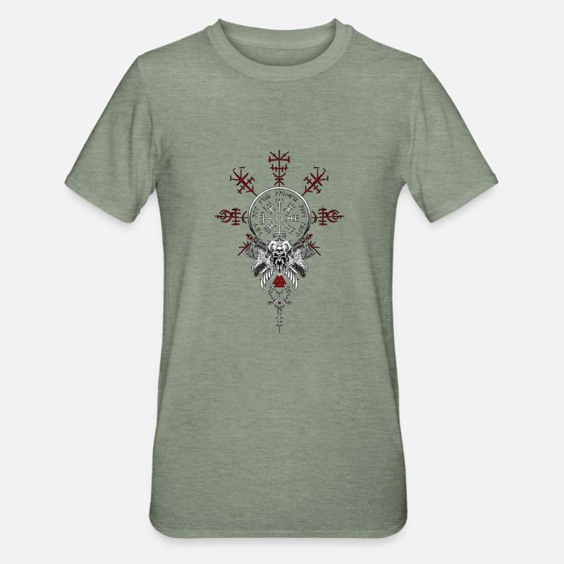 Celtic Vikinger Vegvisir compas Vikings - T-shirt polycoton Unisexe - vert kaki chiné