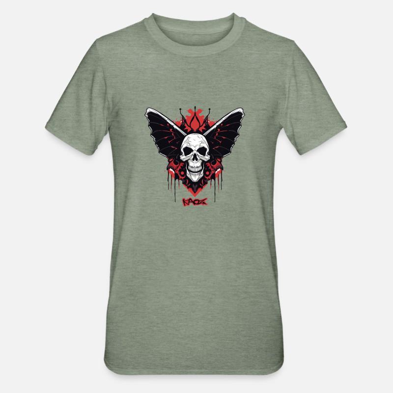 Crâne de papillon - T-shirt polycoton Unisexe - vert kaki chiné