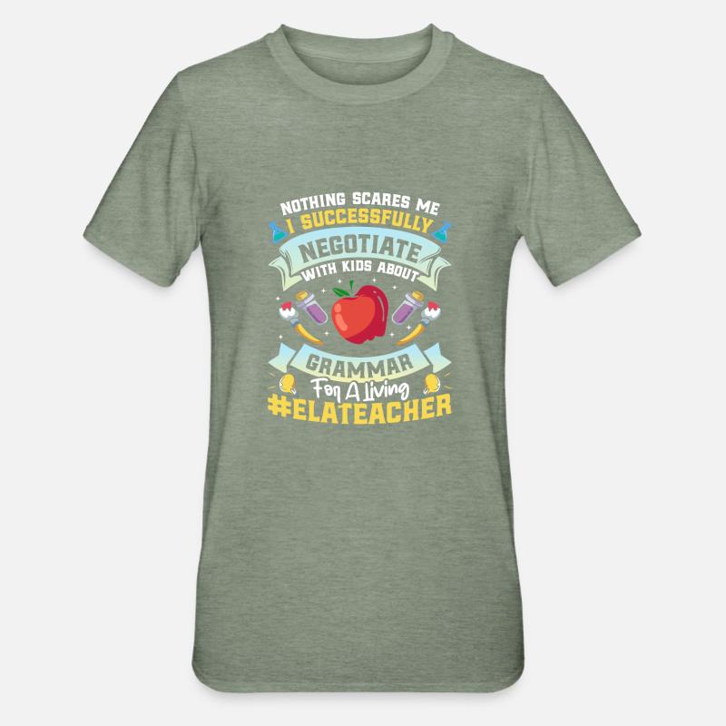 Drôle de professeur d’école d’anglais - T-shirt polycoton Unisexe - vert kaki chiné