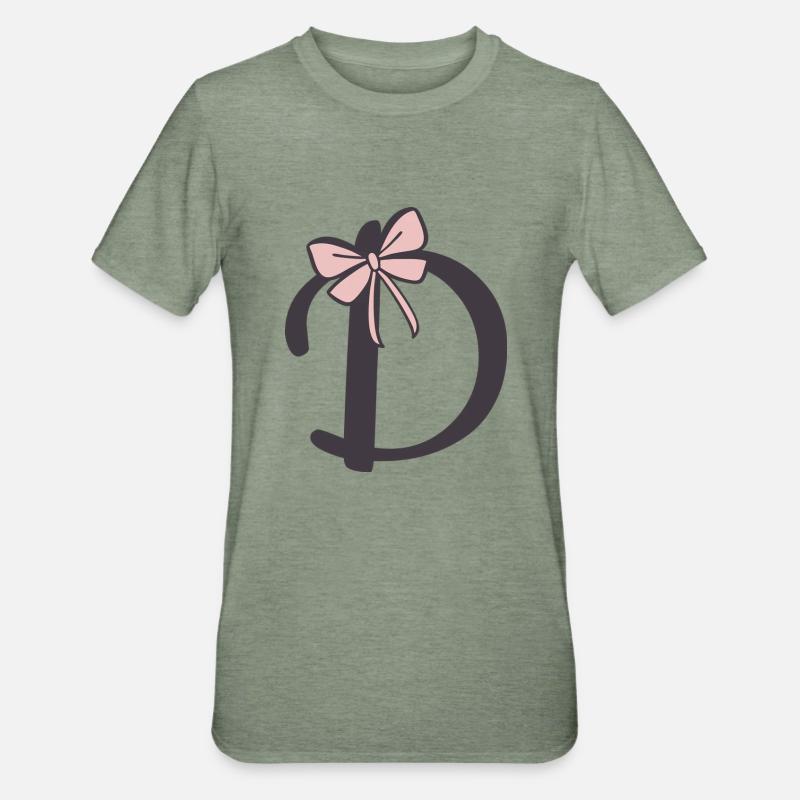 Anfangsbuchstabe D Schleifchen - Unisex Polycotton T-Shirt - Militärgrün meliert