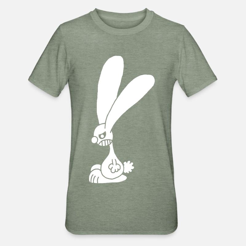 Grumpy White Rabbit - Unisex Polycotton T-Shirt - heather military green