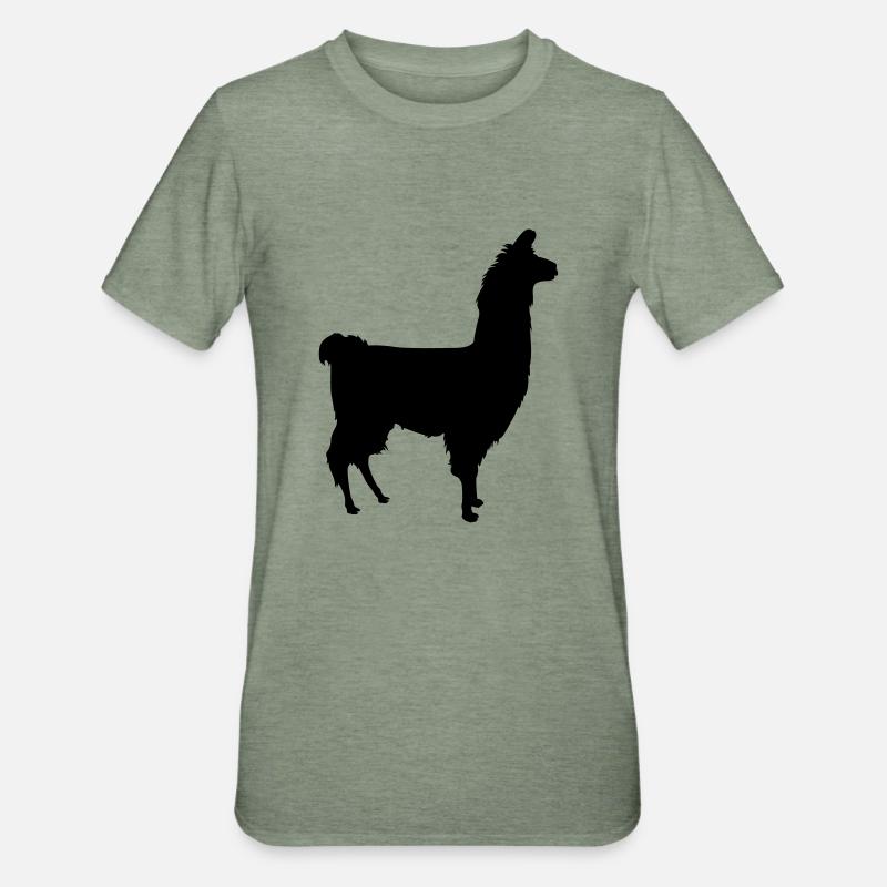 Lama Silhouette - Unisex Polycotton T-Shirt - Militärgrün meliert