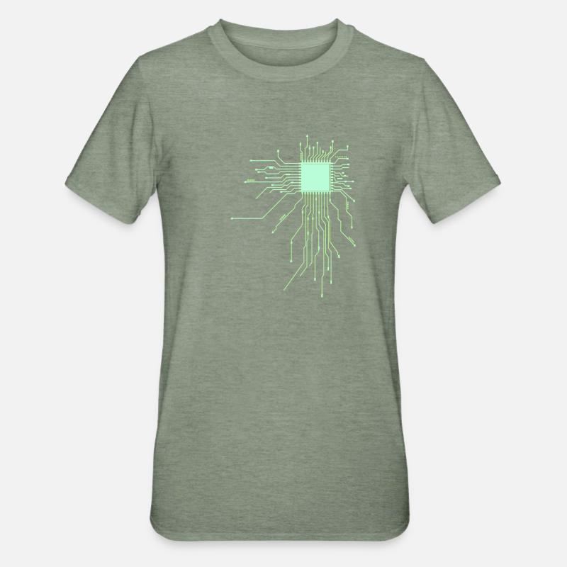 platine core cpu computer nerd pc geek cyborg heart - Unisex Polycotton T-Shirt - heather military green