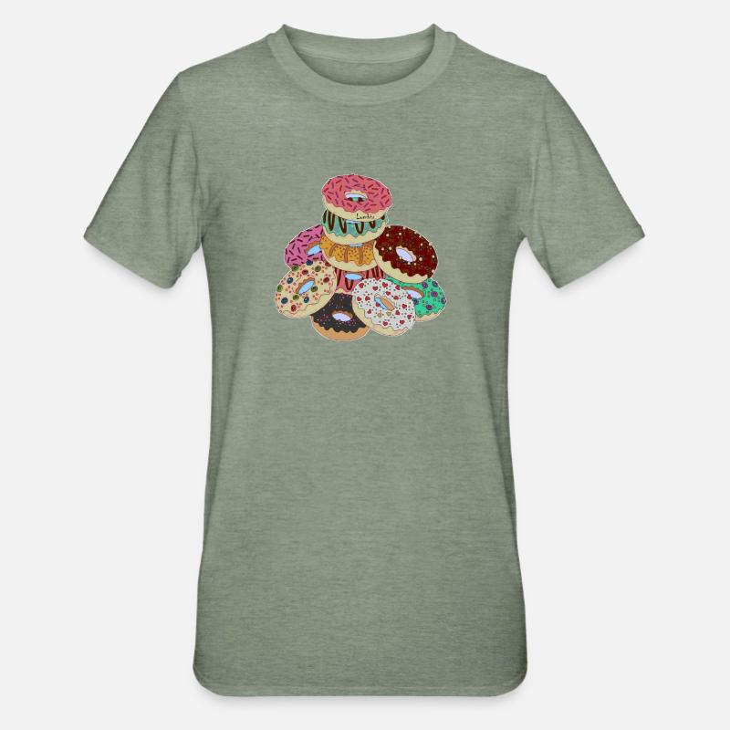 Pyramide de beignets arc-en-ciel - T-shirt polycoton Unisexe - vert kaki chiné