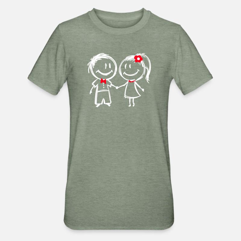 Couple Amour relation Romance Saint Valentin - T-shirt polycoton Unisexe - vert kaki chiné