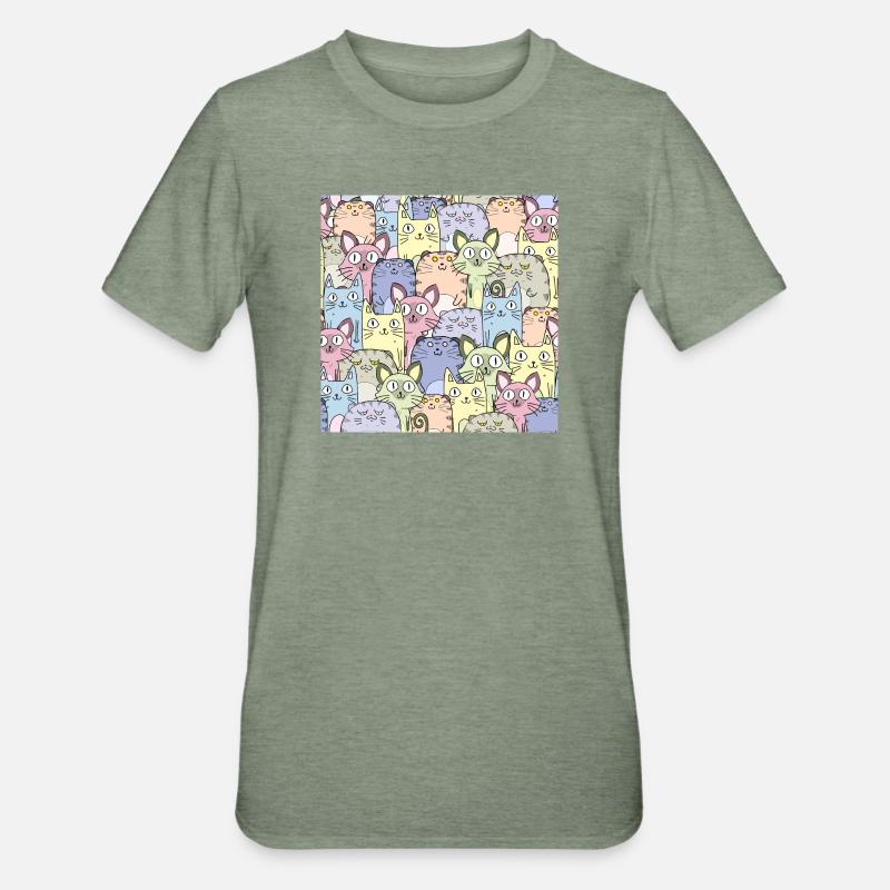 Cat Pattern Cat Wallpaper Cat Pattern - Unisex Polycotton T-Shirt - heather military green