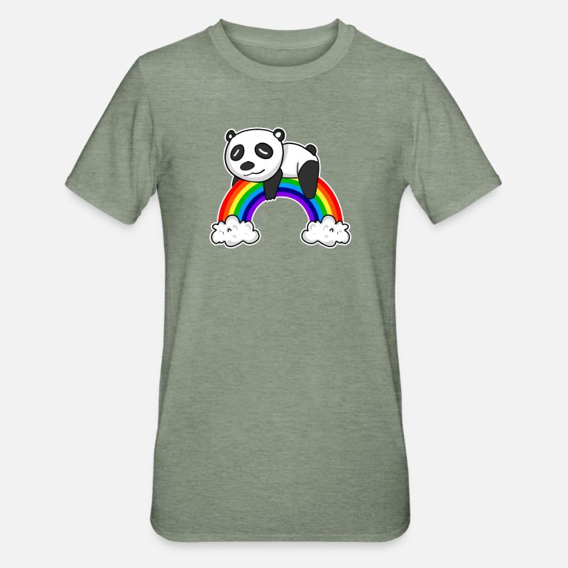 Rainbow Panda - Unisex Polycotton T-Shirt - heather military green