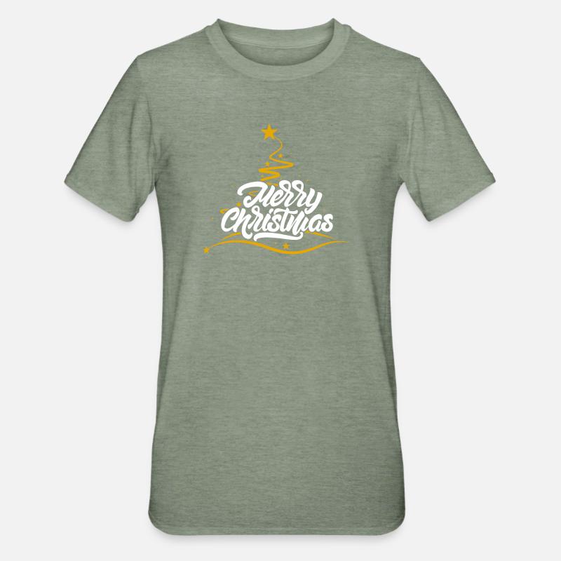 Merry Christmas Script Tree - Unisex Polycotton T-Shirt - heather military green