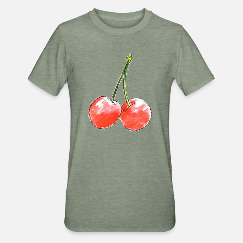 To søde kirsebær sketch - Unisex polycotton T-shirt - militærgrønmeleret