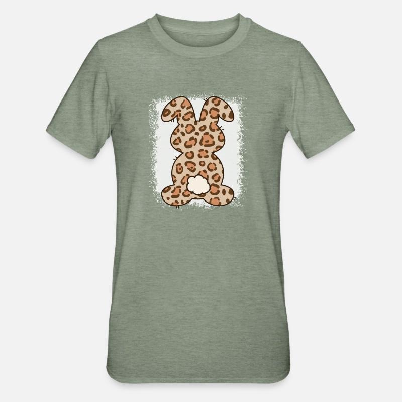 Leopard Print Bleached Easter - Unisex Polycotton T-Shirt - heather military green