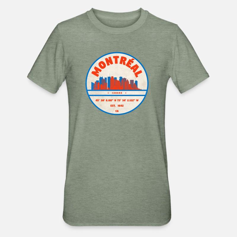 Conception de l’emblème de la skyline du Canada à Montréal - T-shirt polycoton Unisexe - vert kaki chiné
