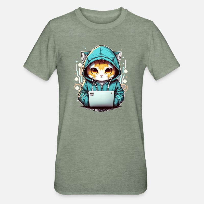 Coding cat - Unisex Polycotton T-Shirt - heather military green
