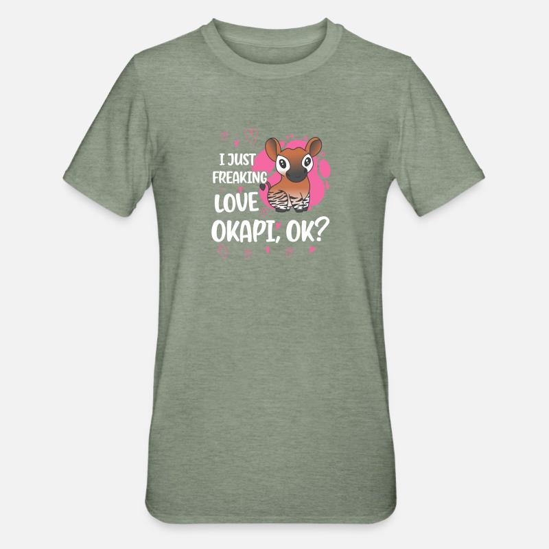 J'adore l'okapi - T-shirt polycoton Unisexe - vert kaki chiné