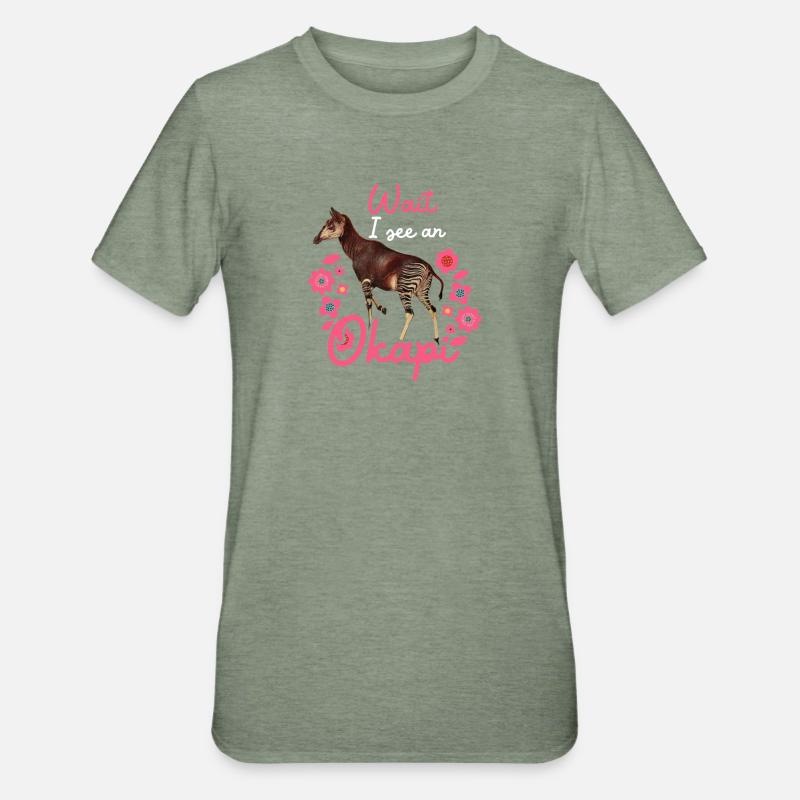 Warte, ich sehe ein Okapi - Unisex Polycotton T-Shirt - Militärgrün meliert