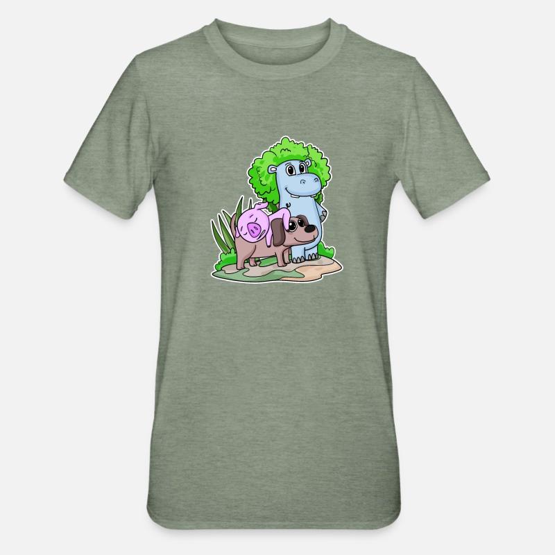 Animaux mignons - T-shirt polycoton Unisexe - vert kaki chiné