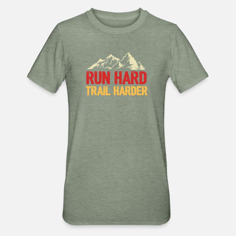Courez fort. Trail plus difficile. - T-shirt polycoton Unisexe - vert kaki chiné