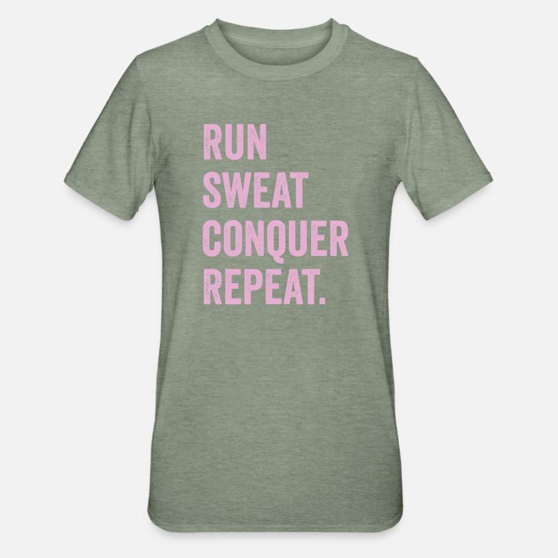 Courir. Sueur. Conquérir. Répéter. - T-shirt polycoton Unisexe - vert kaki chiné