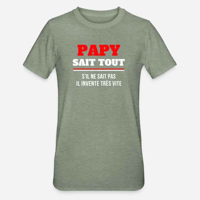 grand-père, papy, super papy - T-shirt polycoton Unisexe - vert kaki chiné