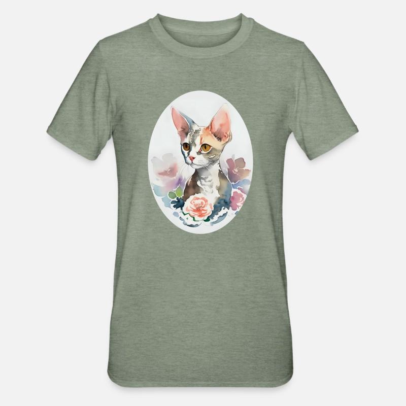 Devon Rex - T-shirt polycoton Unisexe - vert kaki chiné