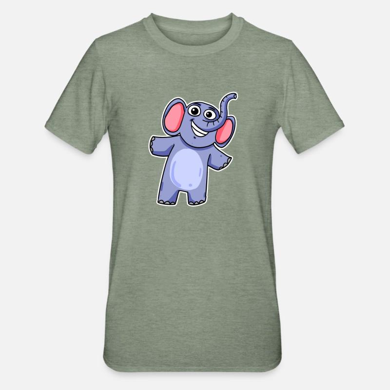 Mignon petit éléphant - T-shirt polycoton Unisexe - vert kaki chiné