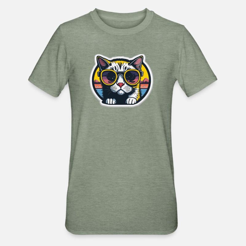 Chat avec lunettes - T-shirt polycoton Unisexe - vert kaki chiné