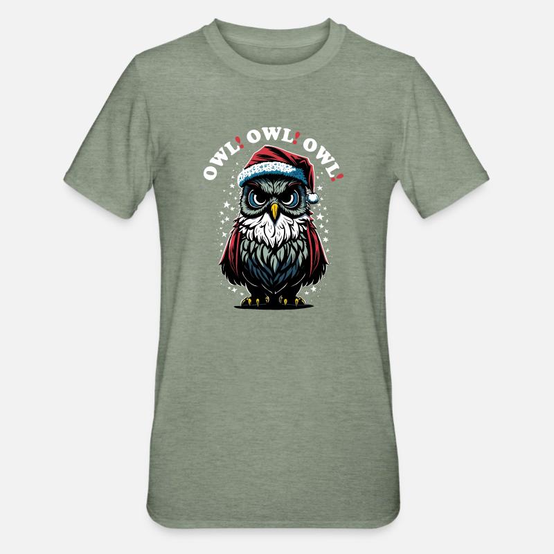 Weihnachtsmann Eule - Unisex Polycotton T-Shirt - Militärgrün meliert