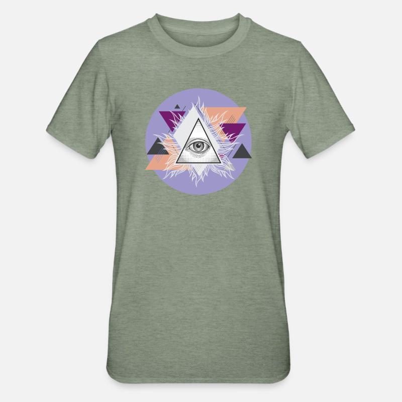 Geometric Triangular Eye with Auras - Unisex Polycotton T-Shirt - heather military green