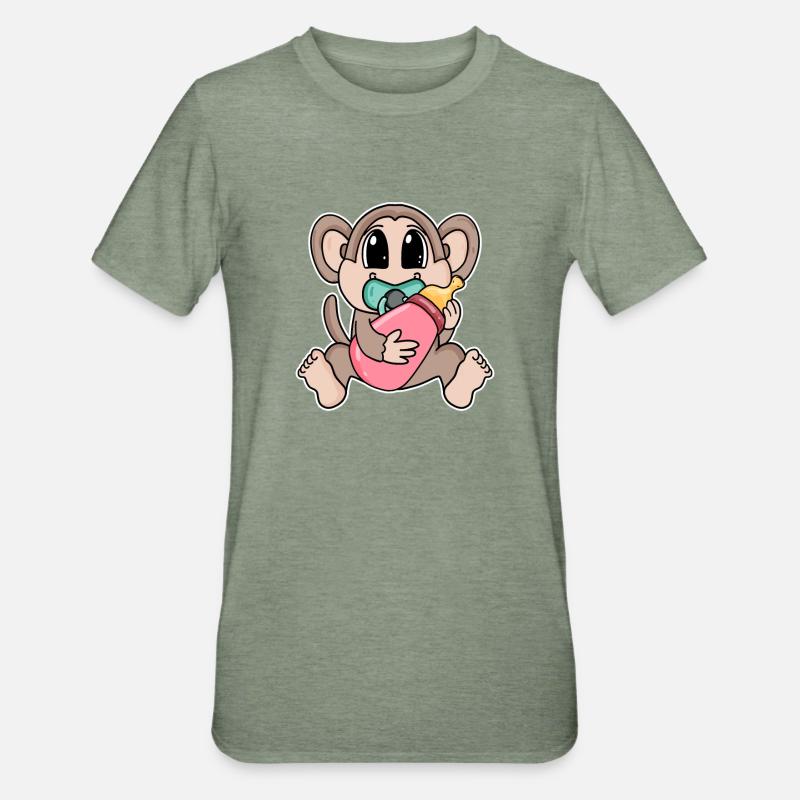 Bébé singe - T-shirt polycoton Unisexe - vert kaki chiné