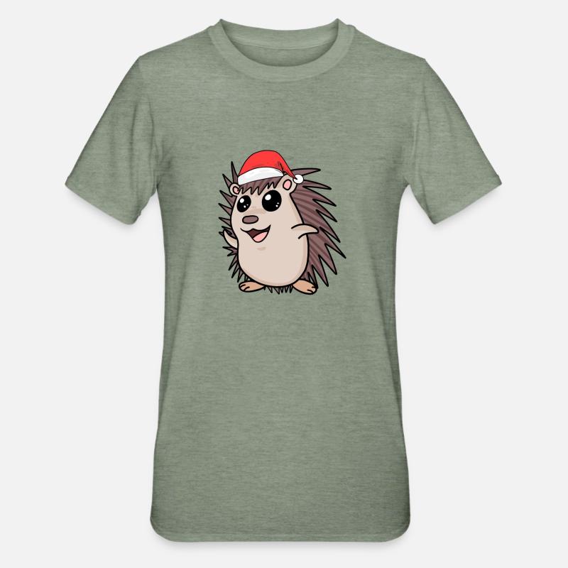 Hérisson Noël - T-shirt polycoton Unisexe - vert kaki chiné