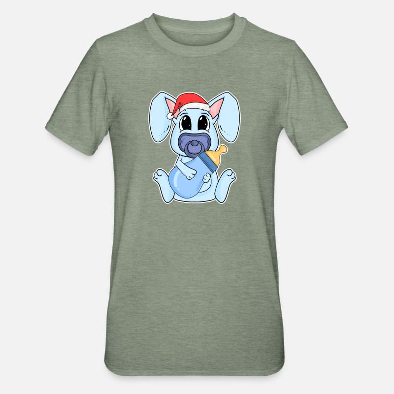 Lapin bébé Noël - T-shirt polycoton Unisexe - vert kaki chiné