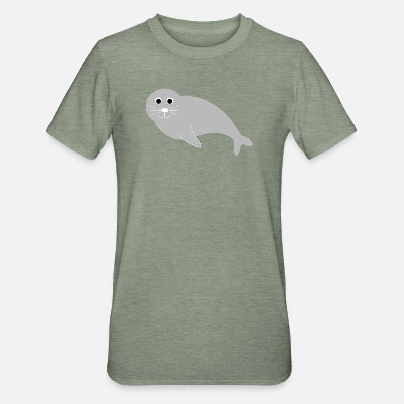 Sceaux, phoques, phoques, phoques animaux - T-shirt polycoton Unisexe - vert kaki chiné