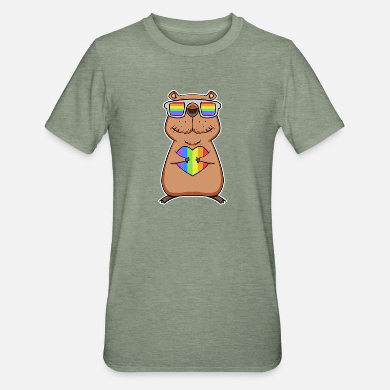 Capybara Capybara Arc-en-ciel - T-shirt polycoton Unisexe - vert kaki chiné