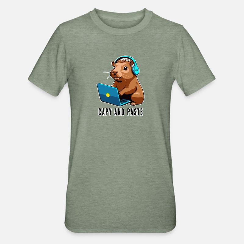 Capybara avec Joke Capy et Pâte - T-shirt polycoton Unisexe - vert kaki chiné