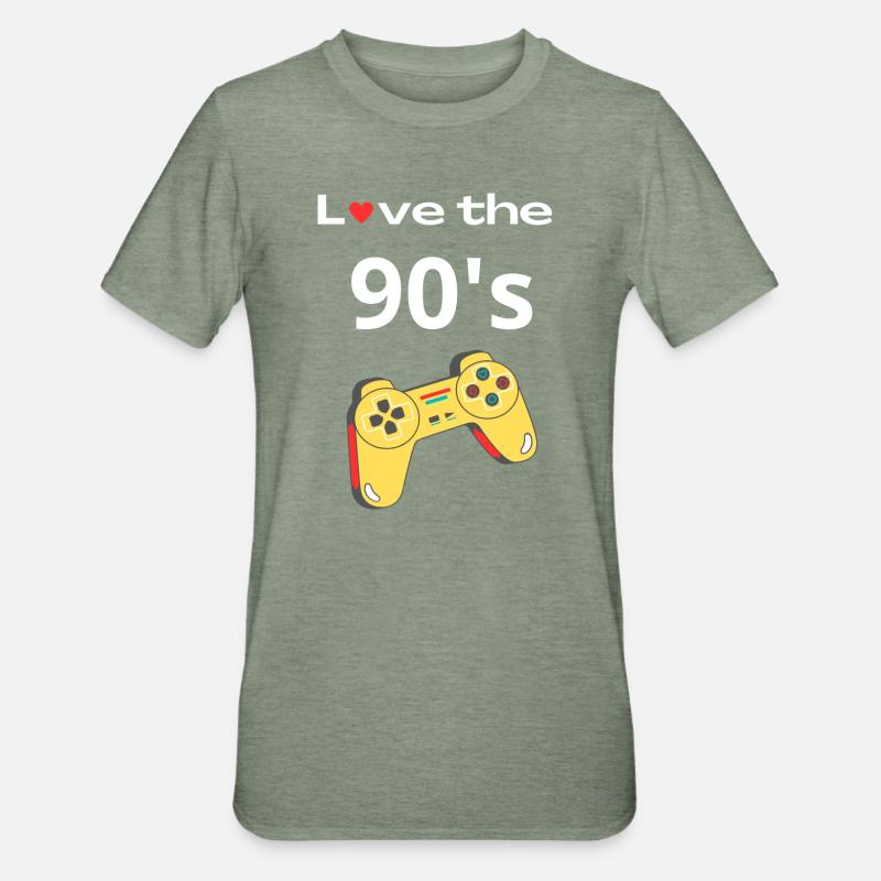Love the 90s Retro Controller - T-shirt polycoton Unisexe - vert kaki chiné