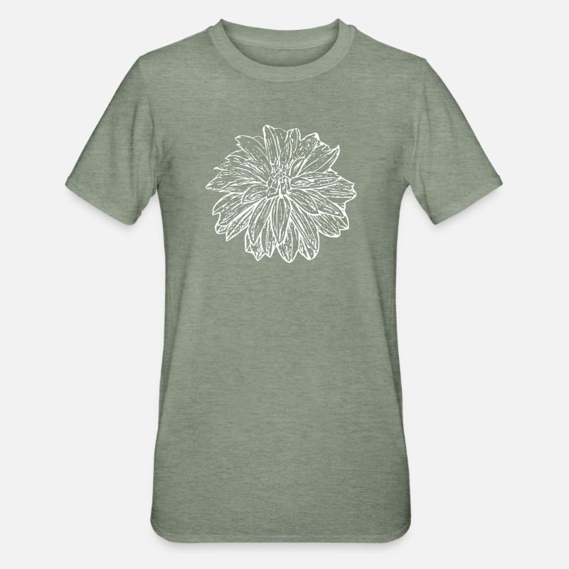 Fleur, Blanc, Fleur Blanche - T-shirt polycoton Unisexe - vert kaki chiné