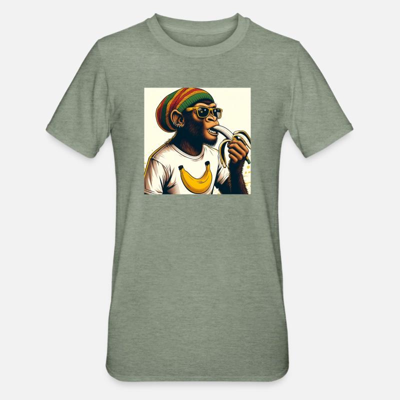 Cool monkey eats banana - Unisex Polycotton T-Shirt - heather military green