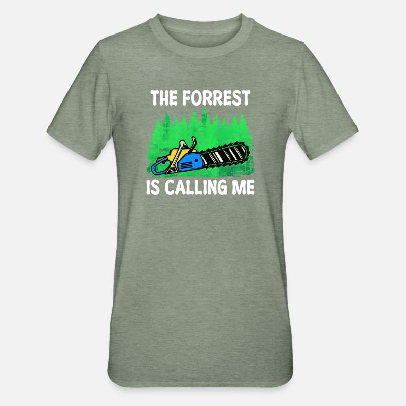 Tronçonneuse déclaration boiseries arbre bûcheron - T-shirt polycoton Unisexe - vert kaki chiné