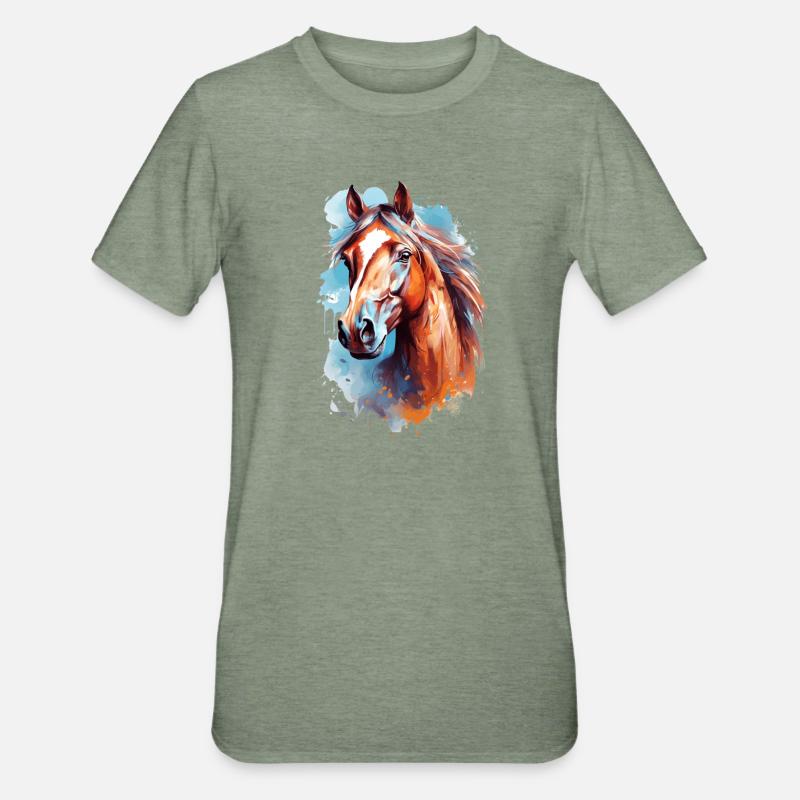 Conception du cheval Aqaurell - T-shirt polycoton Unisexe - vert kaki chiné