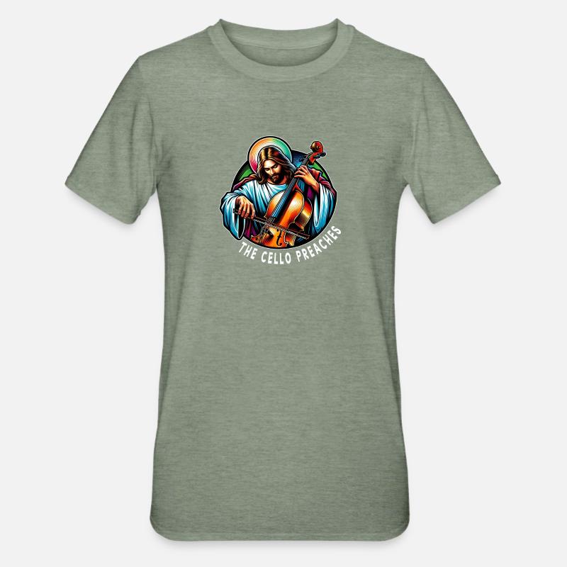 Le violoncelle prêche Jésus-Christ - T-shirt polycoton Unisexe - vert kaki chiné
