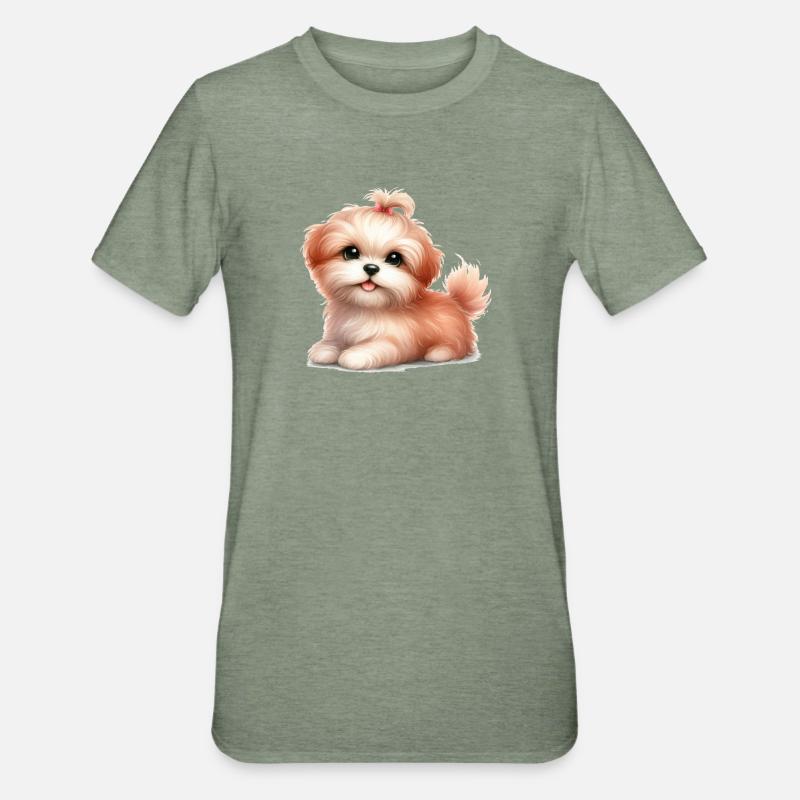 Chien mignon - T-shirt polycoton Unisexe - vert kaki chiné