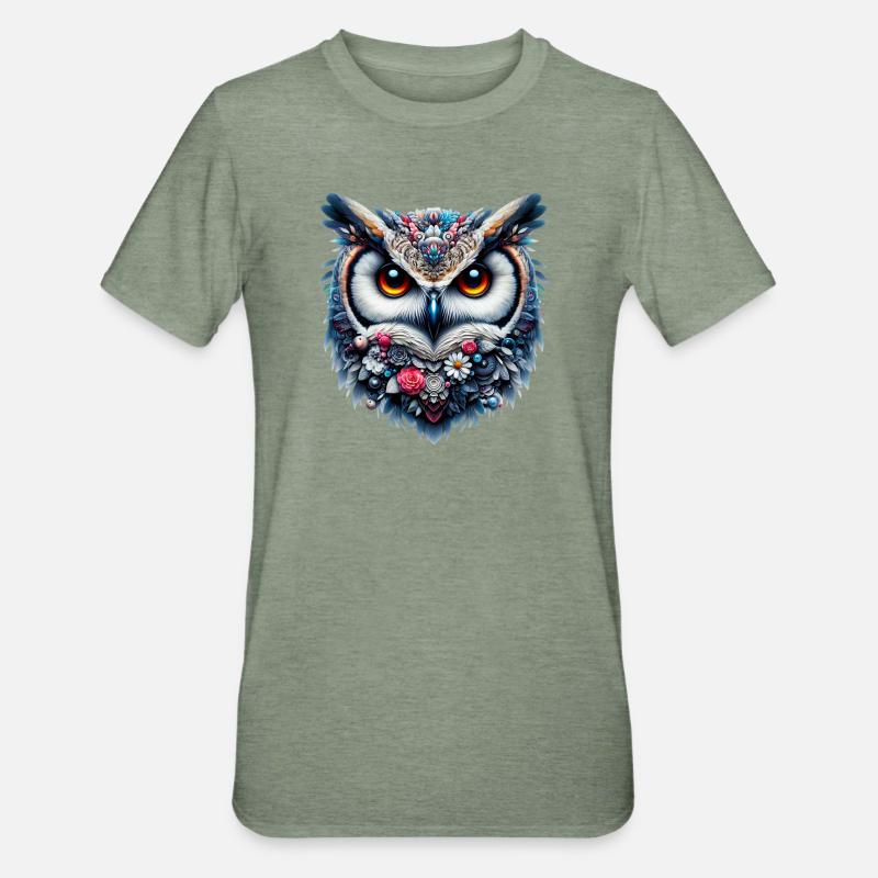 Eule - Unisex Polycotton T-Shirt - Militärgrün meliert