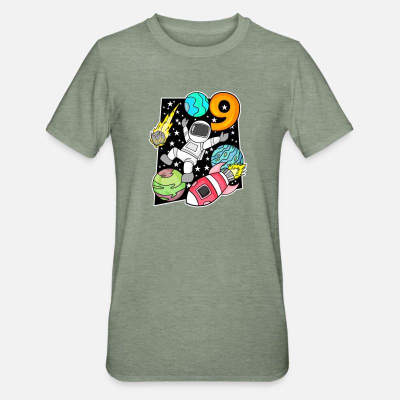 Astronaute - 9e anniversaire garçon - T-shirt polycoton Unisexe - vert kaki chiné