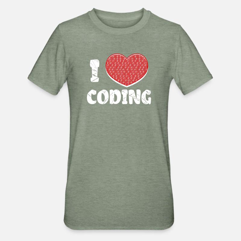 Developer Herz Coden Statement Programmierer - Unisex Polycotton T-Shirt - Militärgrün meliert