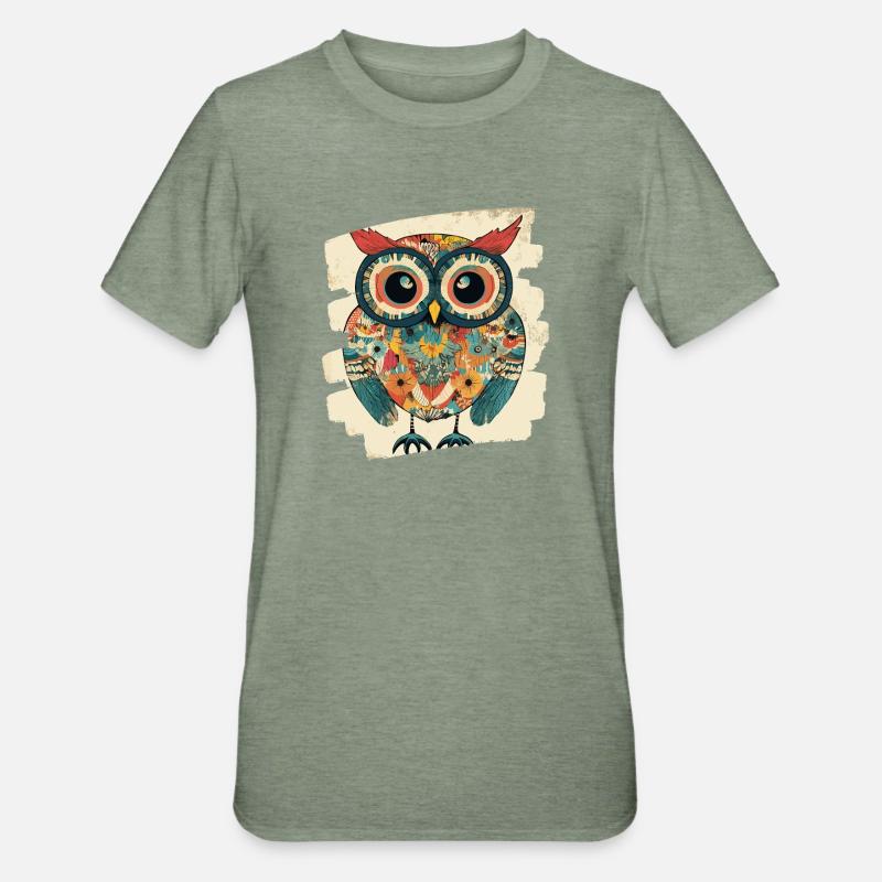 Eule - Unisex Polycotton T-Shirt - Militärgrün meliert