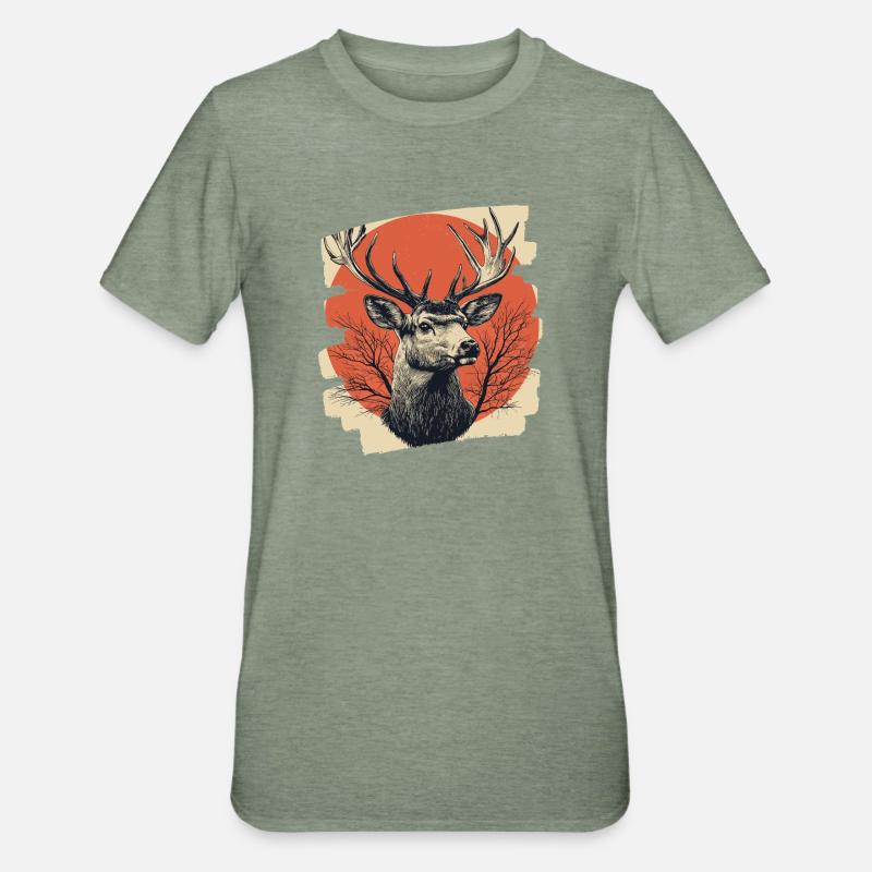 Cerf avec bois - T-shirt polycoton Unisexe - vert kaki chiné