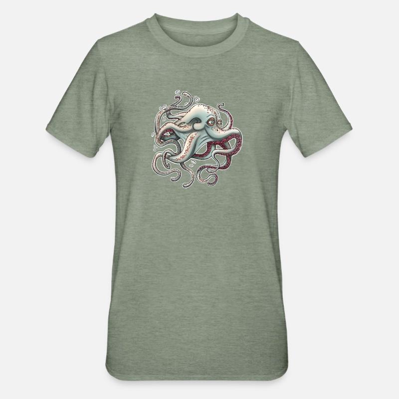Whimsical Octopus with Dreamy Expression - Unisex Polycotton T-Shirt - heather military green